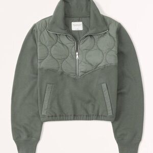 Abercrombie & Fitch Green Onion Quilted Half Zip